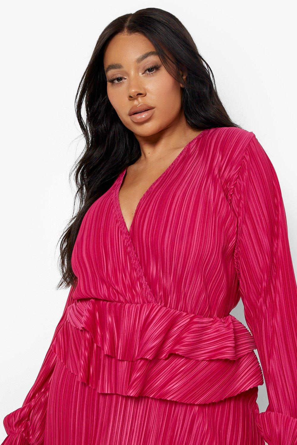 Plus Plisse Ruffle Detail Skater Dress boohoo NZ